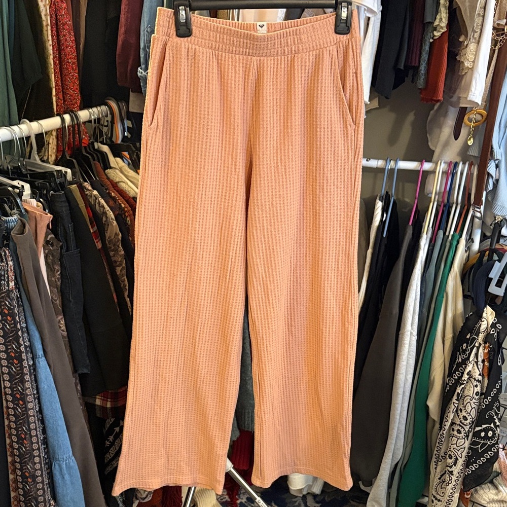 Roxy Peach Wide-Leg Waffle Knit Pants